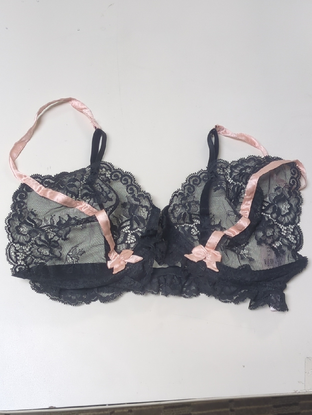 Black Lace Bra with Satin Trim 38C